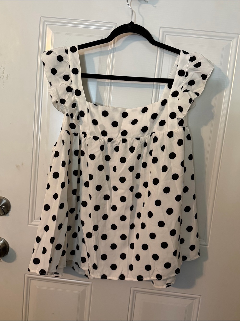 SHEIN White Square Neck Polka Dot Ruffle Sleeve Top